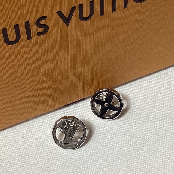 Louis Vuitton Silver Stud Earrings with Logo - Picture 1 of 3